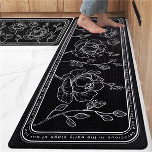 Kitchen Floor Mat Set of 2, Cushioned Anti Fatigue Kitchen Mat 17"x47"+17"x29"